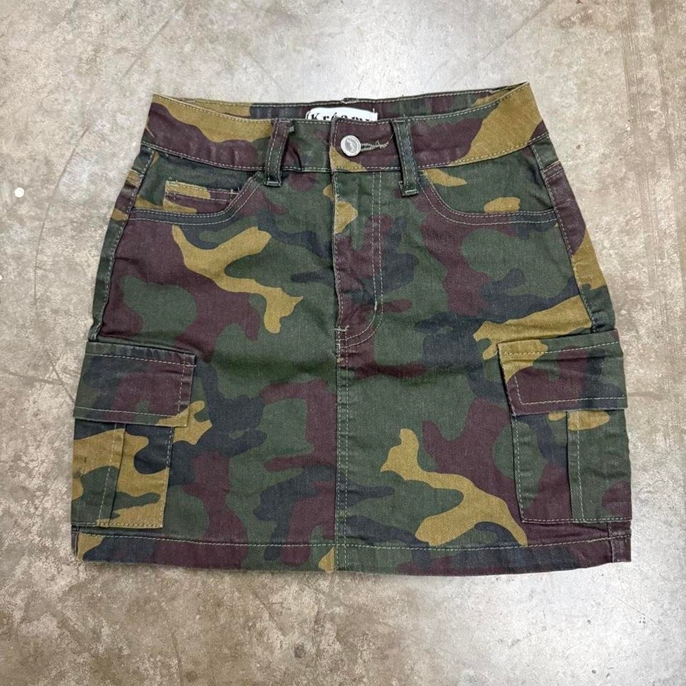 Kreamy Y2K Camo Cargo Mini Skirt Women Size S Green Camouflage Utility Skirt